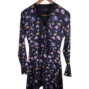 Romeo & Juliette Bell Cuffs Floral Lined Black Tie V-neck Midi Dress S